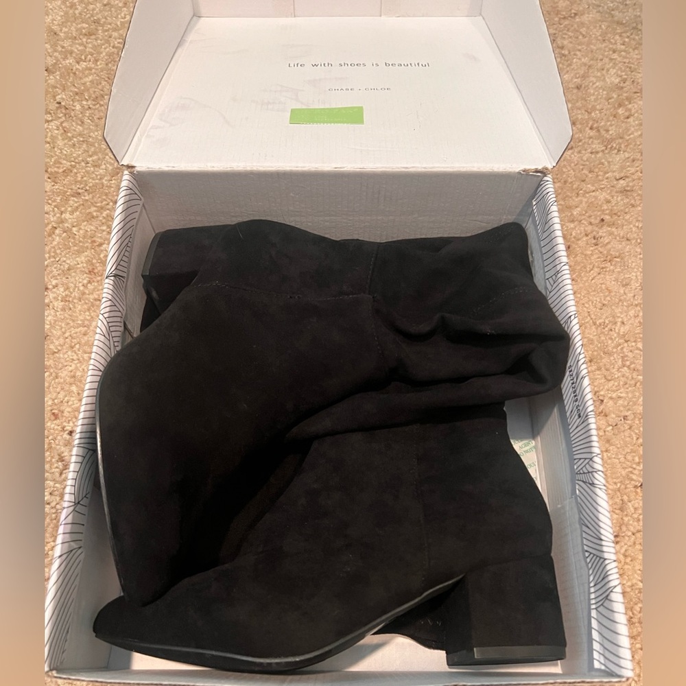 Chase + Chloe Sweet Surprises over the knee black suede boots